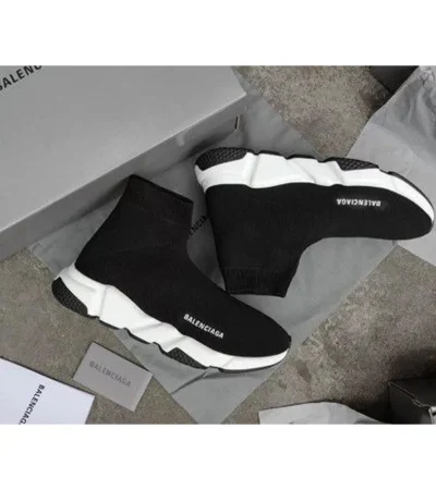 Balenciaga Speed Trainer Black White Shoes For Men (SZ95) - Image 2