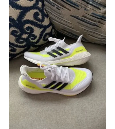 Classy Adidas Ultraboost 21 White Neon Shoes For Men (SHUB265) - Image 2