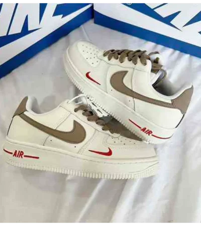 Classy Air Force 1 Mini Red Swoosh Milk Coffe Shoes For Men (SHI186) - Image 2