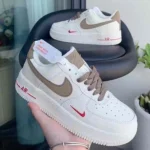 Classy Air Force 1 Mini Red Swoosh Milk Coffe Shoes For Men (SHI186) - Image 3