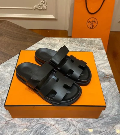 Hermes Calfskin Sandals Black For Men (LAB449) - Image 2