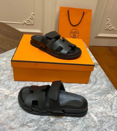 Hermes Calfskin Sandals Black For Men (LAB449)