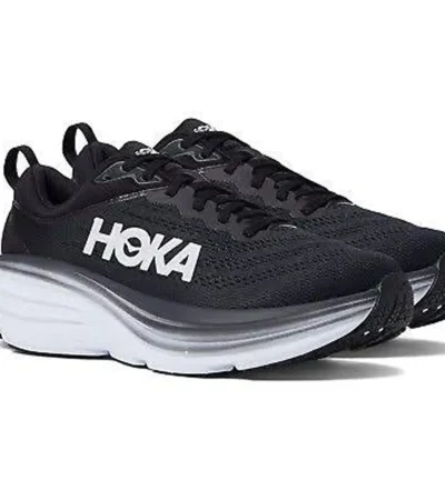 Hoka Bondi 8 White Black Mesh Shoes For Men (BOT146)