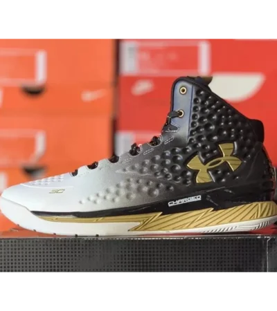 Imported Under Armour Stephen Curry 1 Black White Gold Shoes For Men (SW5925) - Image 2