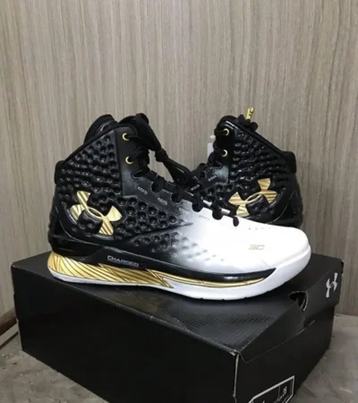 Imported Under Armour Stephen Curry 1 Black White Gold Shoes For Men (SW5925)