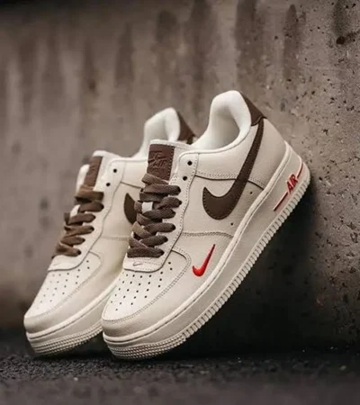 Nike Air Force 1 Coffee Milk Mini Red Swoosh Shoes For Men (BOT527)