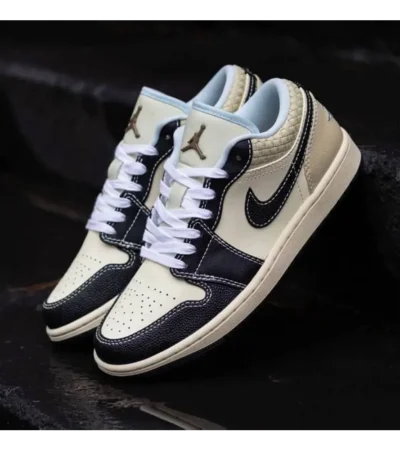 Nike Air Jordan 1 Low Coconut Milk Black Muslin Shoes For Men (LAB495) - Image 2