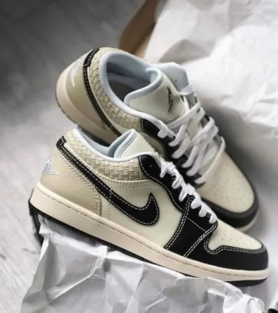 Nike Air Jordan 1 Low Coconut Milk Black Muslin Shoes For Men (LAB495)
