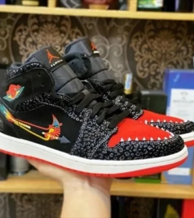 Nike Air Jordan 1 Mid Se Siempre Familia Black Red Men Shoes (FT546)