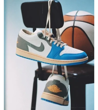 Nike Air Jordan Retro 1 Low Tokyo Vintage UNC Grey Shoes For Men (HS118) - Image 2