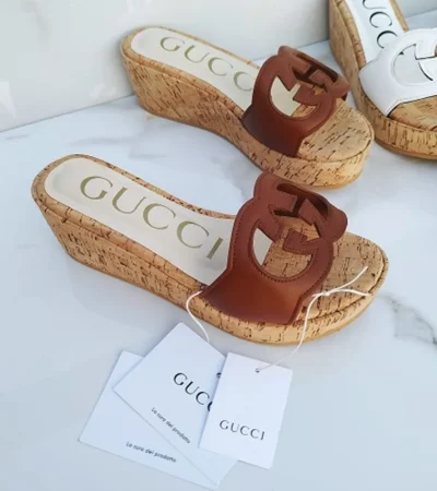 Trendy Gucci Wedged Heel Brown Shoes For Women (SHUB771)