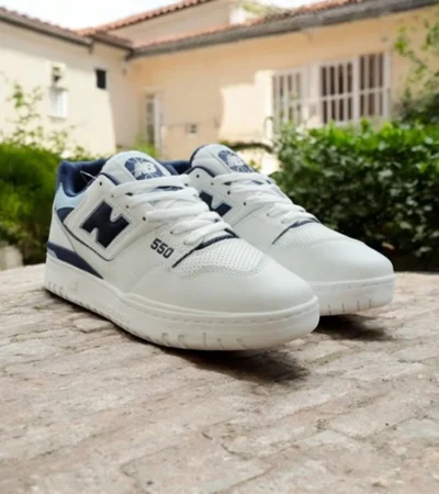 Classy New Balance 550 White Vintage Indigo Shoes For Men (SHH07831)