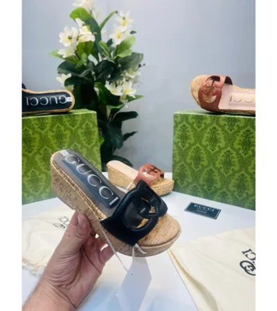 Trendy Gucci Wedged Heel Black Shoes For Women (SHUB772)