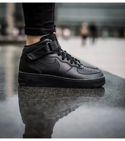 Trendy Nike Air Force 1 Full Black Mid Shoes For Men (SHUB729)