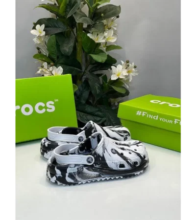 Trendy Crocs Classic Clogs Marbled White Black For Men (SOH351) - Image 2