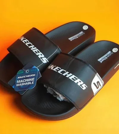 Luxurious Skechers Hyper Burst Recovery Black Slides For Men (FF506)