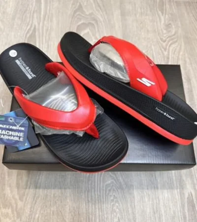 Luxurious Skechers Hyper Burst Simplex Black Red Slides For Men (FF531)