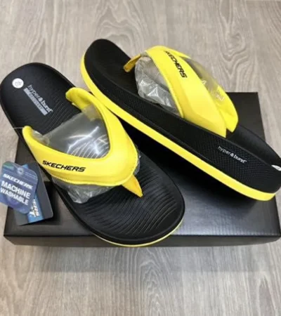 Luxurious Skechers Hyper Burst Simplex Yellow Black Slides For Men (FF533)