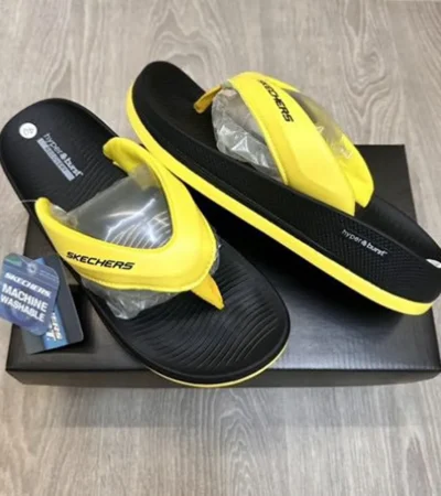 Luxurious Skechers Hyper Burst Simplex Yellow Black Slides For Men (SIG63)