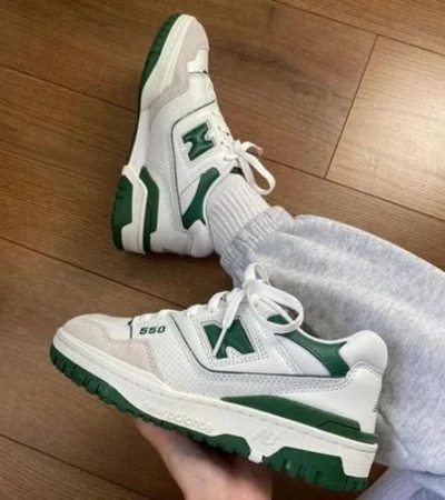 Trendy New Balance White Green 550 Shoes For Women (FF743)