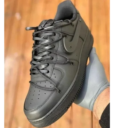 Trendy Nike Air Force 1 Black Leather Rope Shoes For Men (FF709)