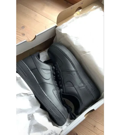 Trendy Nike Air Force 1 Short Black Leather Shoes For Men (SW5641) - Image 2